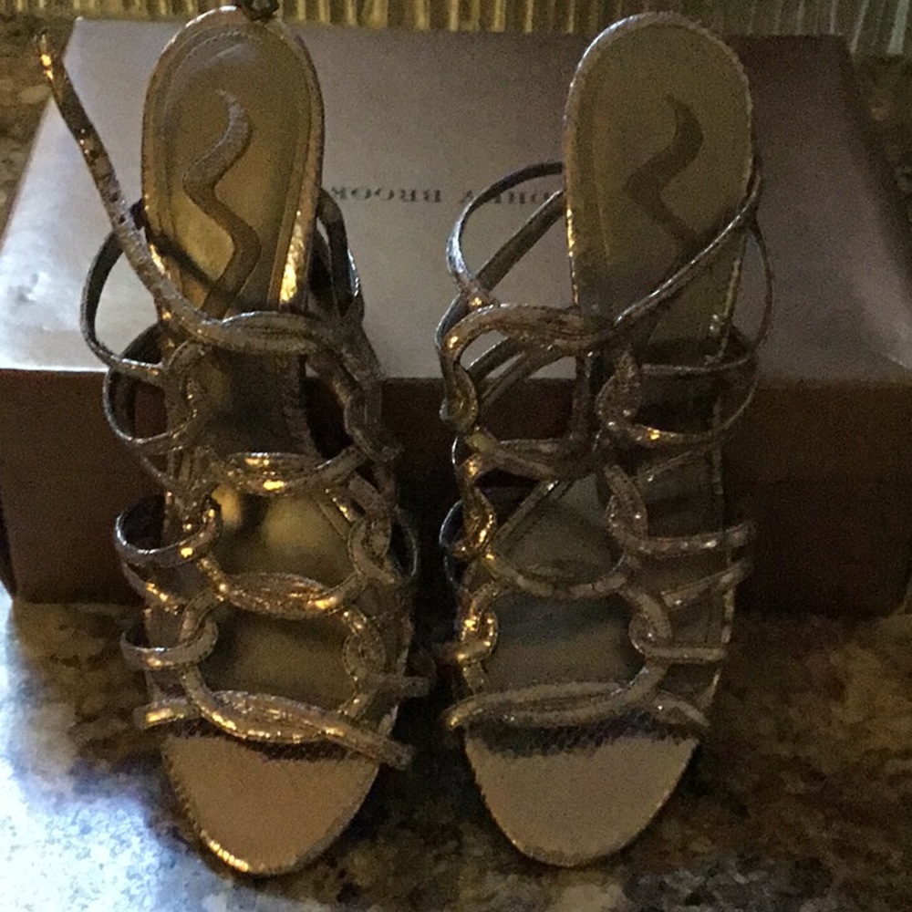 Silver snakeskin strappy sandals
